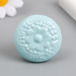 Ручка для шкатулки керамика, металл «Цветок», нежно-голубая, 4.4×4.4×3.4 см