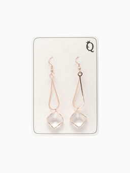 Серьги висячие со стразами Капля с ромбом, цвет белый в розовом золоте, 7.2 см