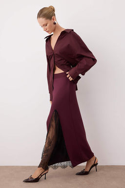 Bordo Dantelli Y?rtmac Detayl? Maxi Triko Etek TWOAW26ET00117