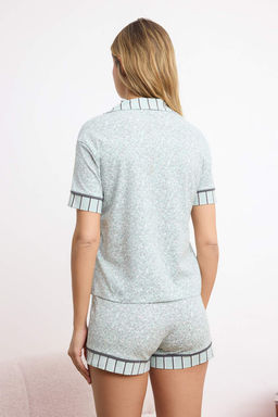 Mint Pamuklu Likral? Cicek ve Cizgili Biye Detayl? Orme Pijama Tak?m? THMSS26PT00137