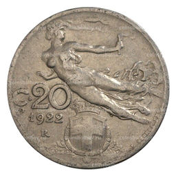 Монета 20 чентезимо 1922 года Италия