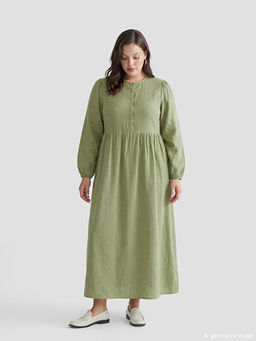 Bisiklet Yaka Balon Kollu M?slin Elbise