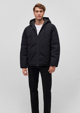 Kapusonlu Siyah Sisme Mont - Mavi фото 2