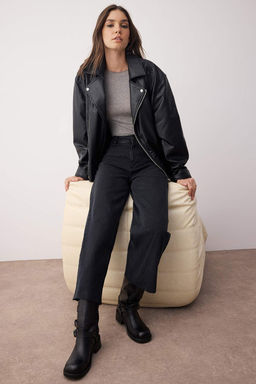 Siyah Yuksek Bel Pacas? Kesikli Comfort Culotte Jeans TWOAW26JE00048