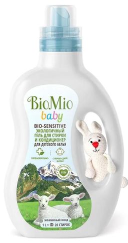 АКЦИЯ! BioMio BABY BIO-SENSITIVE Экологичный гель и кондиционер для стирки детского белья 1000 мл  фото 2