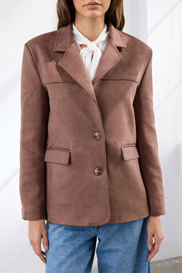 Koyu Kahverengi Rahat Kal?p Dokuma Suet Blazer Ceket TWOAW26BC00001 - Trendyolmilla фото 4