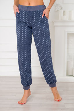 Брюки женские из кулирки на манжете звезды на мел.синий