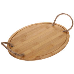 Доска бамбуковая для подачи и сервировки "SHEF" овальный с ручками 38*29см