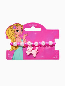 Цена за 2 шт. Браслет детский "Выбражулька" котик, бант, жемчуг, цвет бело-розовый