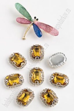 Стразы пришивные в серебряной оправе 18*24 мм "Прямоугольник" (5 шт) SF-2050, золото №14