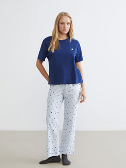 Bisiklet Yaka Bask?l? Kad?n Pijama Tak?m?