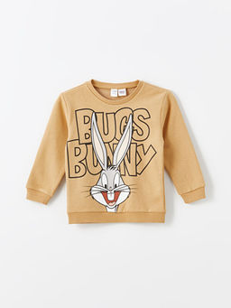 Bisiklet Yaka Uzun Kollu Bugs Bunny Bask?l? Erkek Bebek Sweatshirt