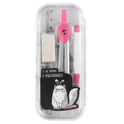 Готовальня арт.73029/ КОШКА В ОБОДКЕ 24 (в комплекте: ластик, линейка 12 см, угольник с углами 30, 6