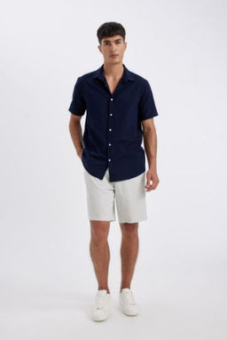 Relax Fit Keten Kar?s?ml? Bermuda Sort