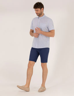 _ndigo Slim Fit Keten Kar___ml_ Beli Lastikli Bermuda _ort