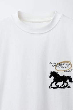 CAMISETA ESTAMPADA CABALLO FLOCK / Blanco - Zara фото 3