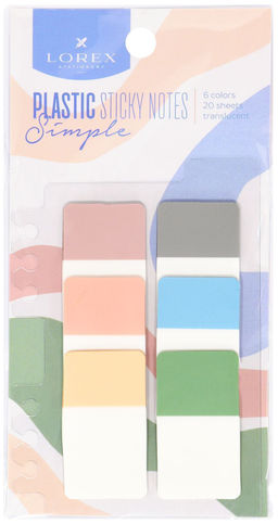 Закладки клейкие пластиковые LOREX PLASTIC SIMPLE 45x25 мм 20 шт по 6 цв. ассорти пастельн...