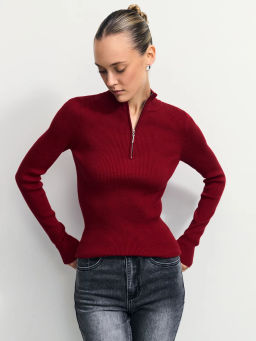 Джемпер в рубчик с молнией / Zarina  фото 2