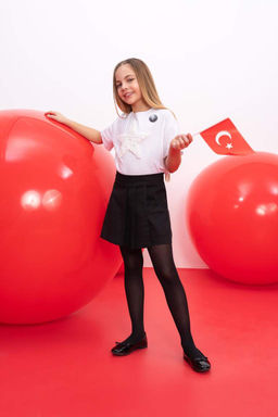 Белая футболка Relax Fit с короткими рукавами для девочек - Defacto фото 2