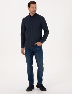 Lacivert Slim Fit %100 Pamuk Yakas_ D__meli Flanel G_mlek - Cacharel фото 4