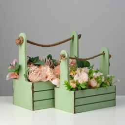 Набор кашпо деревянных 2 в 1 (25.51530; 201223) Прованс, зелёный