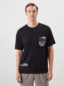 Bisiklet Yaka Bask?l? Penye Erkek Ti??rt