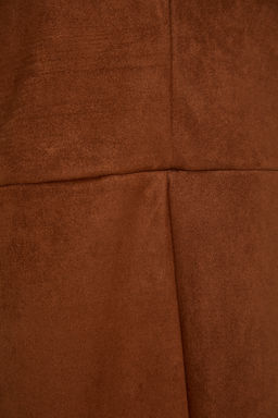 Kahverengi V Yaka Jile Suet Mini Orme Elbise TWOAW24EL00543