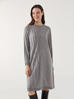 Bisiklet Yaka Dokulu Kad?n Triko Elbise