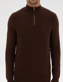 Kahverengi Slim Fit Dik Yaka Fermuarl_ Triko Kazak - Pierre cardin фото 6