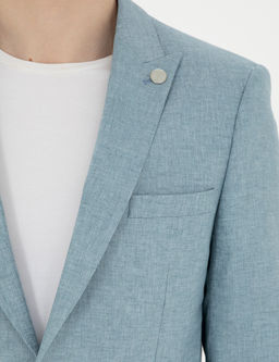A__k Mavi Ex. Slim Fit Keten Kar___ml_ Ceket