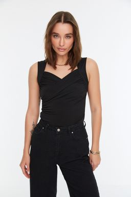 Siyah Drape Detayl? Fitted/Vucuda Oturan Ask?l? Esnek C?tc?tl? Orme Body TWOSS22BD00013 - Trendyolmilla фото 4