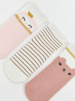 Desenli K?z Bebek Havlu Soket ?orap 3l?