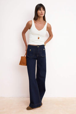 Ekru Fitted/Vucuda Oturan V Yaka Kal?n Ask?l? Kolsuz Fitilli Esnek Orme Atlet TWOSS26AL00021