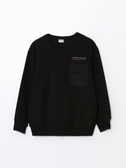 Bisiklet Yaka Bask?l? Uzun Kollu Erkek ?ocuk Sweatshirt