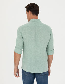 Haki Slim Fit %100 Keten G_mlek