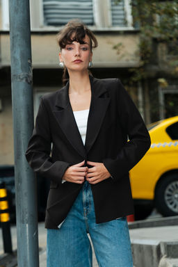 Kahverengi Rahat Kal?p Cizgili Astarl? Dokuma Blazer Ceket TWOAW26BC00044 - Trendyolmilla фото 7