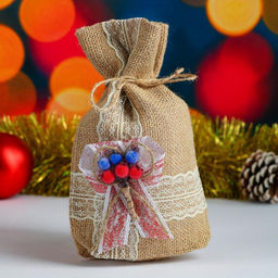 Мешок новогодний "Цветочные украшения", мешковина, 17х24 см, 650 гр,