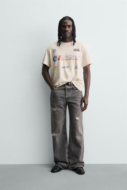CAMISETA LAVADA GR?FICOS / Blanco roto