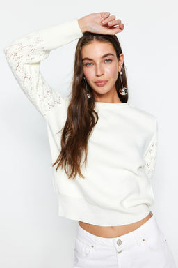 Ekru Basic Ajurlu/Delikli Triko Kazak TWOAW22KZ1422 - Trendyolmilla фото 2