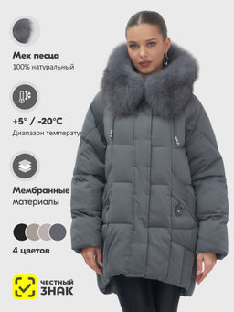 Куртка зимняя женская с мехом и капюшоном тренд темно-серого цвета 7660TC - Visdeer фото 15