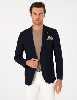 Lacivert Slim Fit Y_n Keten Kar___ml_ Ceket