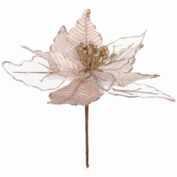 Цена за 2 шт. Украшение новогоднее "Пуансеттия - Шарм" 25 см, Белый/Шампань