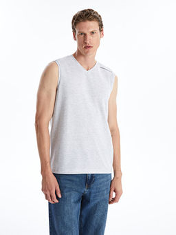 V Yaka Bask?l? Erkek Kolsuz Ti??rt