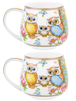 Набор 2 кружек 400 мл 13*10*8,5 см Совушки бочонок NEW BONE CHINA, фарфор - Elan gallery фото 6