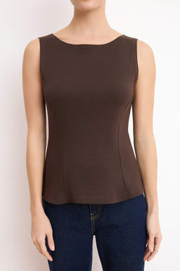 Kahverengi S?f?r Kol Bisiklet Yaka Esnek Orme Bluz TWOSS25BZ00604