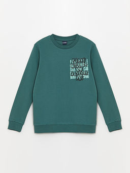 Bisiklet Yaka Bask?l? Uzun Kollu Erkek ?ocuk Sweatshirt