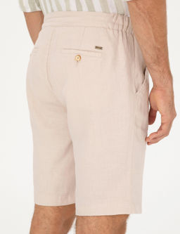 Bej Slim Fit Keten Beli Lastikli Dokuma _ort