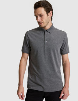 Koyu Gri Slim Fit Pamuk Kar___ml_ D__meli Polo Yaka Basic T-shirt