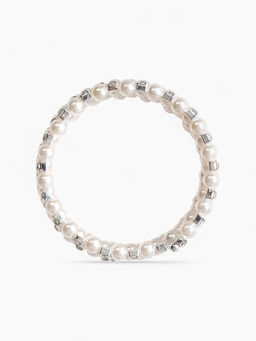 Браслет жемчуг Пружинка стразинки, шар №6, цвет белый в серебре, d=6 см