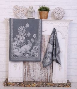 Полотенце жаккардовое Премиум Пасхальный кролик-серый 50*70 см.